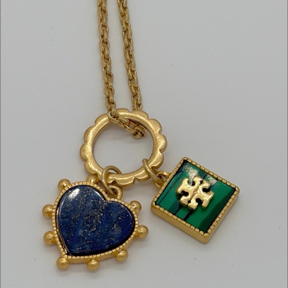 TORY BURCH- 18” gold plated necklace w/ green & blue pendants• EUC - Picture 5 of 5